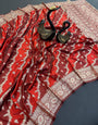 Beauteous Red Soft Banarasi Silk Saree With Mesmerising Blouse Piece
