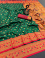 Cynosure Dark Green Paithani Silk Saree With Beguiling Blouse Piece