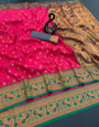 Delectable Dark Pink Paithani Silk Saree With Dazzling Blouse Piece