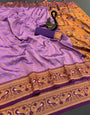 Sensational Lavender Paithani Silk Saree With Diaphanous Blouse Piece