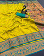 Enchanting Mustard Paithani Silk Saree With Admirable Blouse Piece