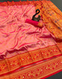 Panache Peach Paithani Silk Saree With Stunning Blouse Piece