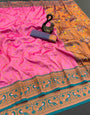 Flattering Pink Paithani Silk Saree With Fragrant Blouse Piece