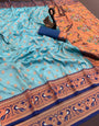 Hypnotic Sky Paithani Silk Saree With Desultory Blouse Piece