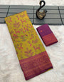 Dissemble Mustard Soft Banarasi Tissue Silk Saree With Comely Blouse Piece