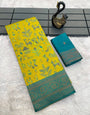 Assemblage Yellow Soft Banarasi Tissue Silk Saree With Imbrication Blouse Piece
