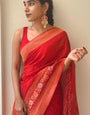 Admirable Red Soft Banarasi Silk Saree With Incredible Blouse Piece
