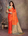 Ornate Orange Soft Banarasi Silk Saree With Redolent Blouse Piece