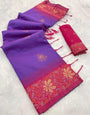 Serendipity Purple Soft Banarasi Silk Saree With Glorious Blouse Piece