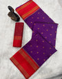 Dalliance Purple Soft Banarasi Silk Saree With Petrichor Blouse Piece