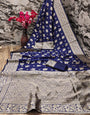 Intricate Navy Blue Soft Silk Saree With Deserving Blouse Piece