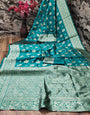 Scintillating Rama Soft Silk Saree With Luminous Blouse Piece