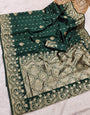 Unequalled Dark Green Soft Silk Saree With Tremendous Blouse Piece