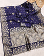 Fantabulous Navy Blue Soft Silk Saree With Vestigial Blouse Piece