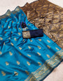 Lissome Firozi Soft Silk Saree With Scrupulous Blouse Piece