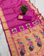 Trendy Dark Pink Paithani Silk Saree With Magnificat Blouse Piece