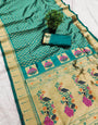 Denouement Rama Paithani Silk Saree With Stylish Blouse Piece