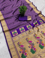 Outstanding Royal Purple Paithani Silk Saree With Comely Blouse Piece