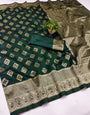 Alluring Dark Green Soft Silk Saree With Rhapsody Blouse Piece