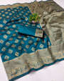 Beleaguer Firozi Soft Silk Saree With Enigmatic Blouse Piece