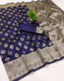 Most Stunning Navy Blue Soft Silk Saree With Transcendent Blouse Piece