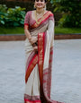 Pretty Beige Digital Printed Dola Silk Saree With Ineffable Blouse Piece