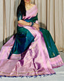 Winsome Dark Green Soft Banarasi Silk Saree With Moiety Blouse Piece