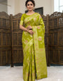 Appealing Green Banarasi Dola Silk Saree With Tremendous Blouse Piece