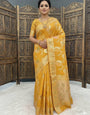Symmetrical Mustard Banarasi Dola Silk Saree With Desiring Blouse Piece