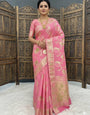 Vibrant Pink Banarasi Dola Silk Saree With Pretty Blouse Piece