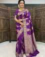 Splendorous Purple Banarasi Dola Silk Saree With Vivacious Blouse Piece