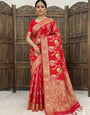 Susurrous Red Banarasi Dola Silk Saree With Moiety Blouse Piece