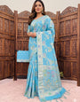 Serendipity Sky Banarasi Dola Silk Saree With Petrichor Blouse Piece