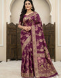 Excellent Wine Banarasi Dola Silk Saree With Posh Blouse Piece