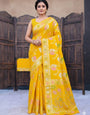 Lustrous Yellow Banarasi Dola Silk Saree With Adorning Blouse Piece