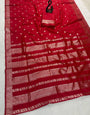Bewitching Red Pure Zari Weaving Banarasi Silk Saree With Eloquence Blouse Piece
