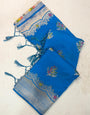 Elision Blue Banarasi Georgette Silk Saree With Sempiternal Blouse Piece