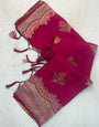 Prettiest Dark Pink Banarasi Georgette Silk Saree With Ebullience Blouse Piece