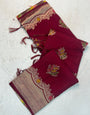 Intricate Maroon Banarasi Georgette Silk Saree With Charismatic Blouse Piece