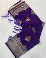 Unique Purple Banarasi Georgette Silk Saree With Skinny Blouse Piece