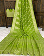 Fugacious Green Banarasi Dola Silk Saree With Demanding Blouse Piece