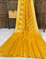 Glamorous Mustard Banarasi Dola Silk Saree With Conflate Blouse Piece
