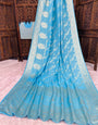 Grandiose Sky Banarasi Dola Silk Saree With Imaginative Blouse Piece
