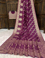 Ephemeral Wine Banarasi Dola Silk Saree With Verdant Blouse Piece