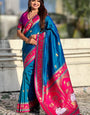 Eloquence Blue Banarasi Pichwai Silk Saree With Tremendous Blouse Piece