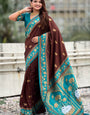 Sizzling Brown Banarasi Pichwai Silk Saree With Surpassing Blouse Piece