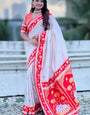 Splendiferous Off White Banarasi Pichwai Silk Saree With Majesty Blouse Piece
