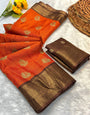 Adorning Orange Banarasi Dola Silk Saree With Smashing Blouse Piece