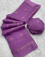 Delectable Lavender Banarasi Khadi Silk Saree With Classy Blouse Piece