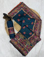 Staggering Navy Blue Pashmina Saree With Artistic Blouse Piece